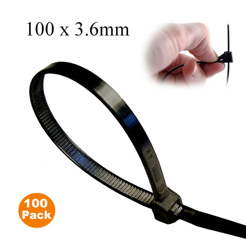 100 x Black Releasable Cable Ties <br> Size: 100 x 3.6mm