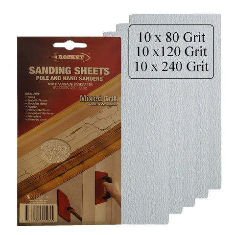 30 x Hook and Loop Mixed Grit 228 x 89mm Hand Sanding Sheets