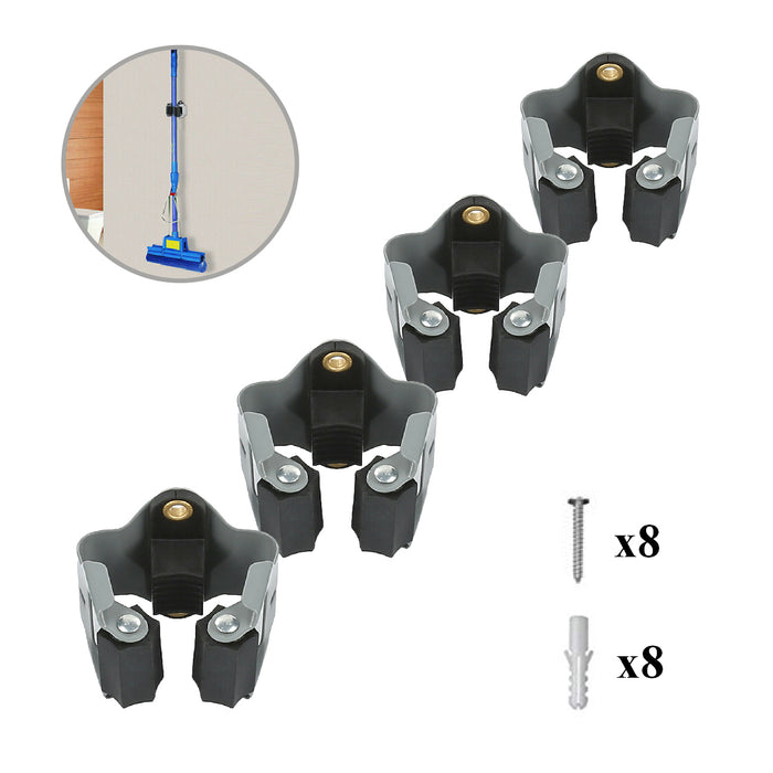 4 x Wall Mounted Brush & Mop Handle Clips