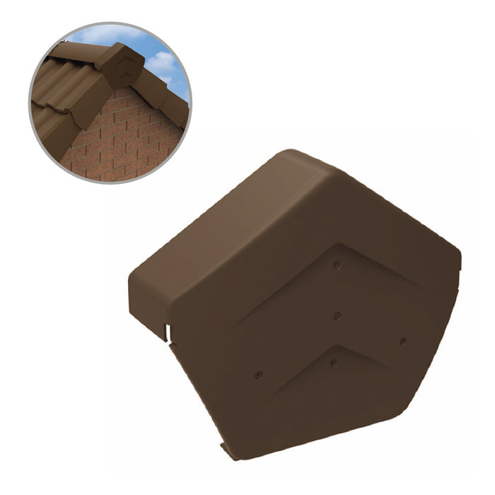 Brown Angled Ridge End Cap for Dry Verge Systems