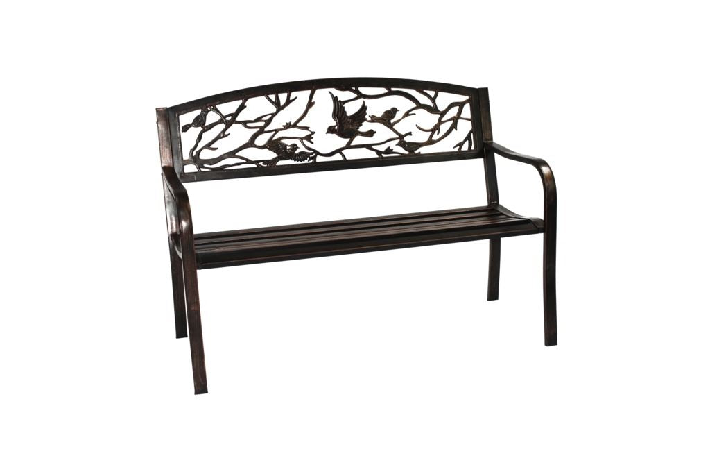 Patio Bench with Bird Design Black 2 Seater Steel Garden Furniture