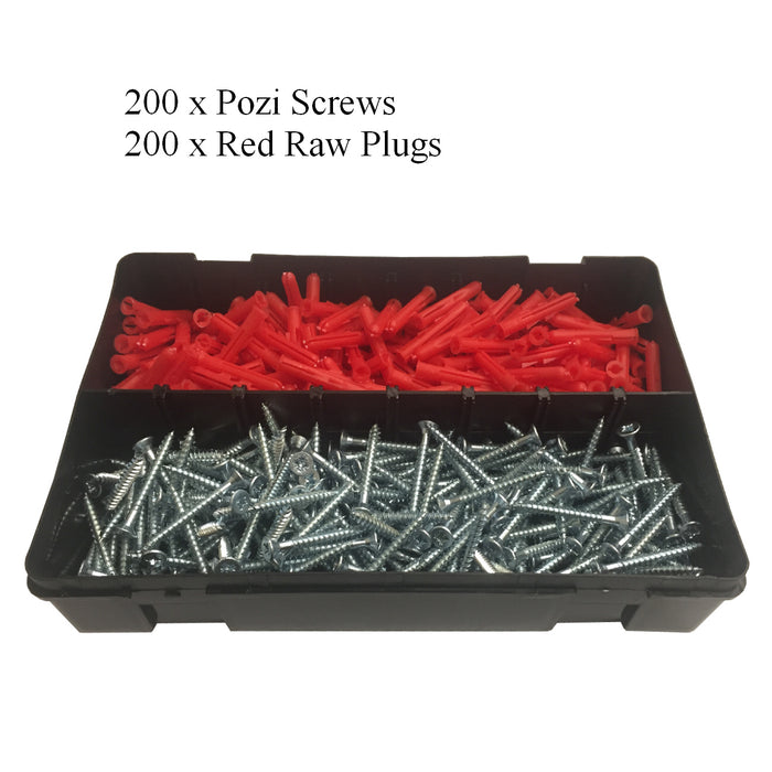 400 x Pozi Screws & Red Raw Plugs, 8 x 1½" Twin Thread