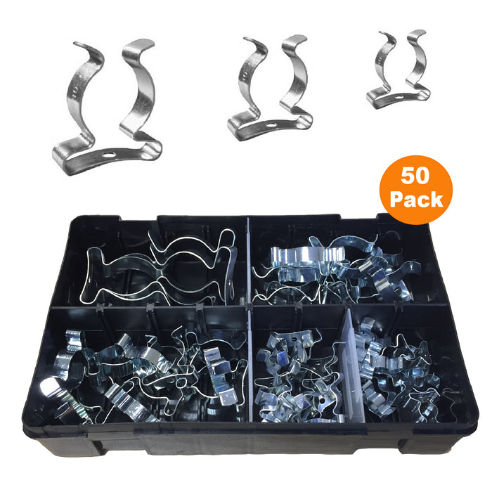 50 x Assorted Tool Spring Terry Clips in Storage Box