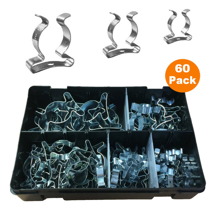 60 x Assorted Tool Spring Terry Clips in Storage Box