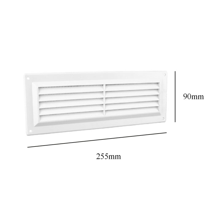 9" x 3" White Plastic Louvre Air Vent Grille with Flyscreen Cover