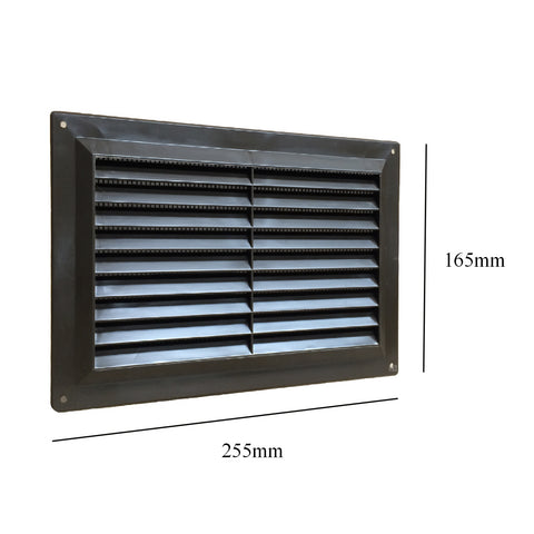 9" x 6" Brown Plastic Louvre Air Vent Grille with Flyscreen Cover