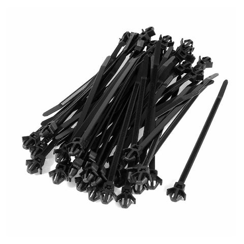 100 x Black Push Mount Winged Cable Ties 100mm x 4.8mm