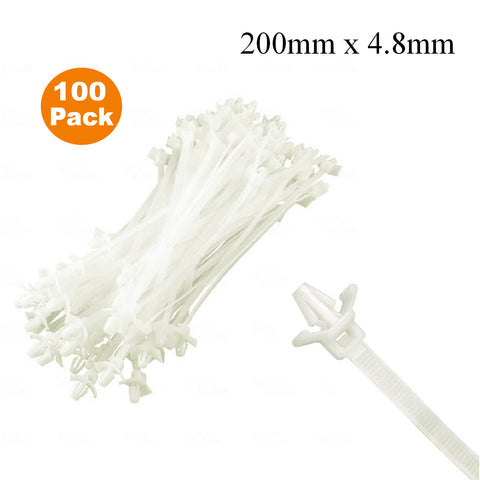 100 x Natural Push Mount Winged Cable Ties 200mm x 4.8mm