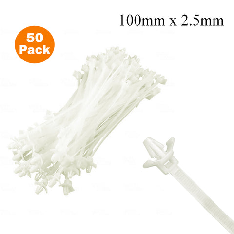50 x Natural Push Mount Winged Cable Ties 100mm x 2.5mm