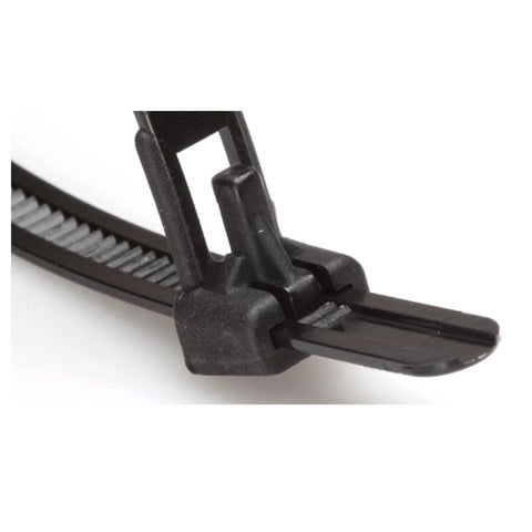 100 x Black Releasable Cable Ties<br> Size: 200 x 7.6mm