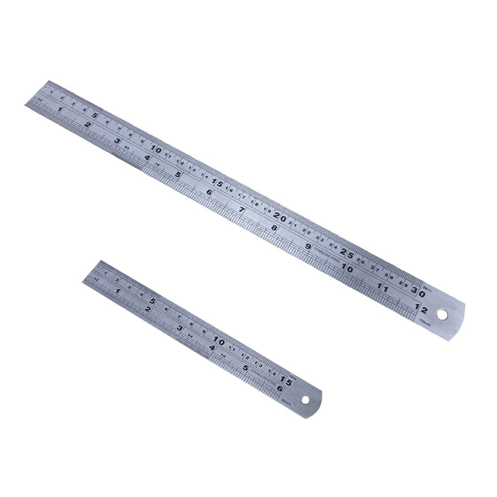 2 x Stainless Steel Metal Rulers 12 inch & 6 inch