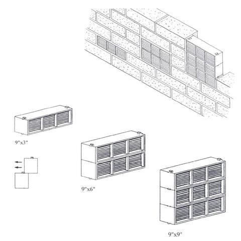 White Combination Air Brick Vents 9" x 3" for Air Flow Ventilation / Menu Options