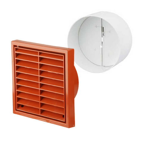 Terracotta Louvre Extractor Air Vent & Back Draught Shutter 4 Inch
