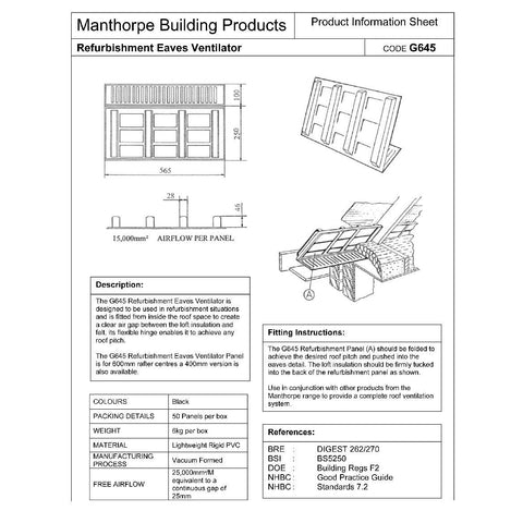 Manthorpe Eaves Panel Vent Suits 600mm Rafter Width for Roof Air Flow