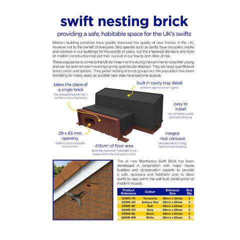Swift Nesting Brick Box / Terracotta Breeding Bird House